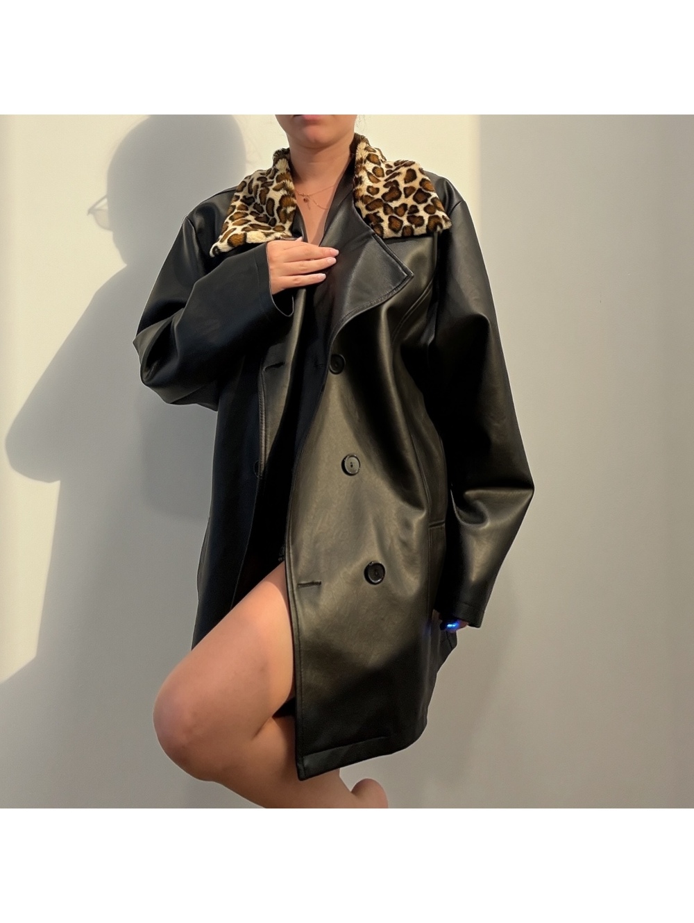 Resource Vintage Leopard Collar Faux Leather Coat